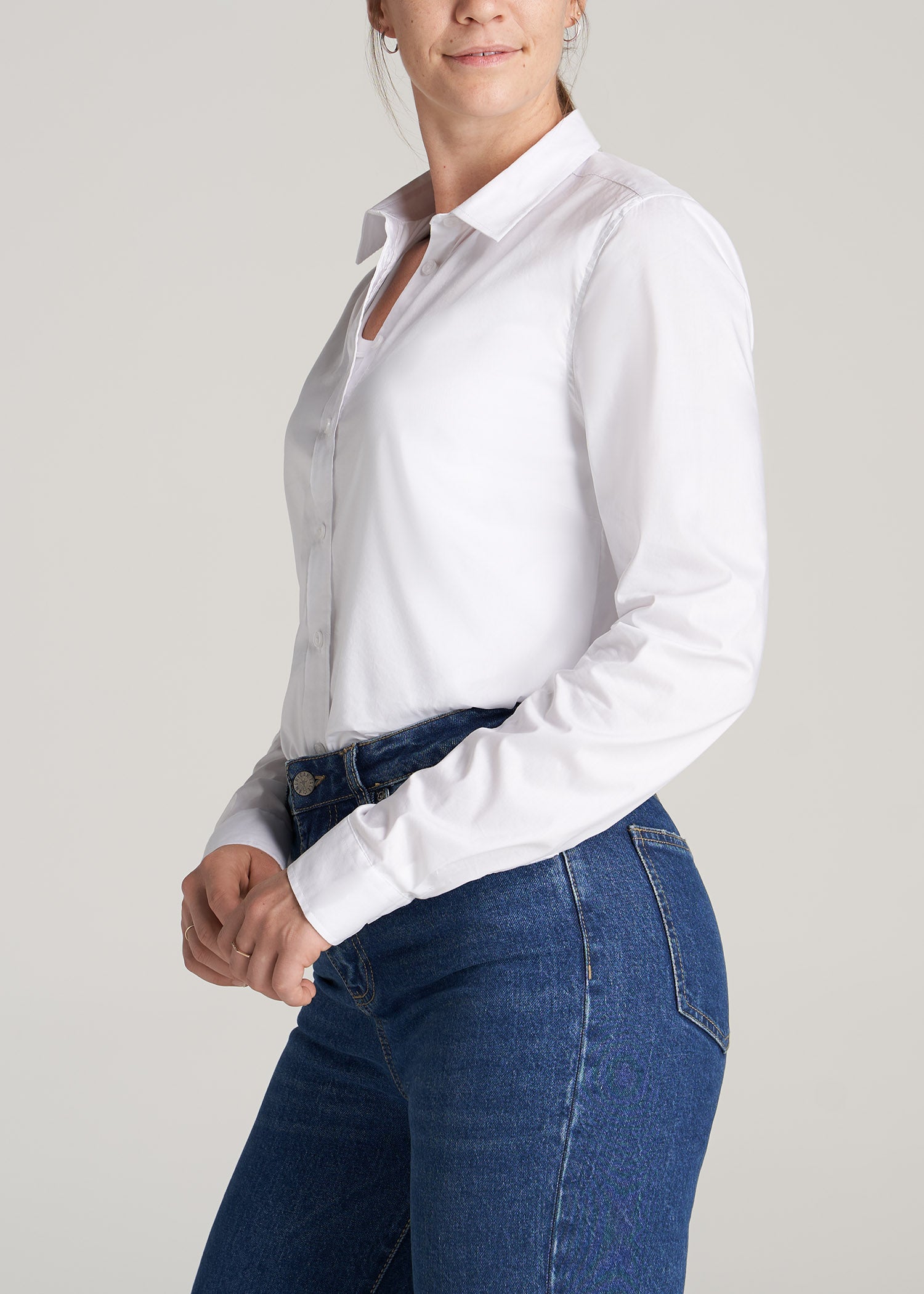    American-Tall-Women-Button-Up-Dress-Shirt-White-side