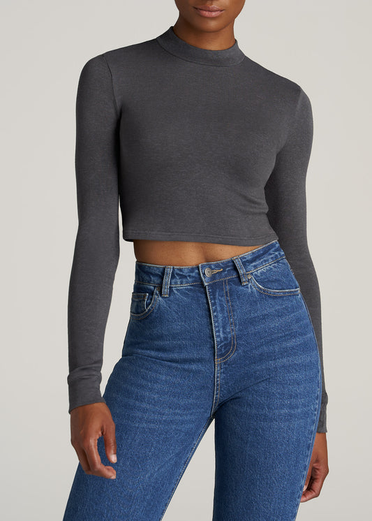       American-Tall-Women-Crop-Mock-Neck-Sweater-Charcoal-Mix-front
