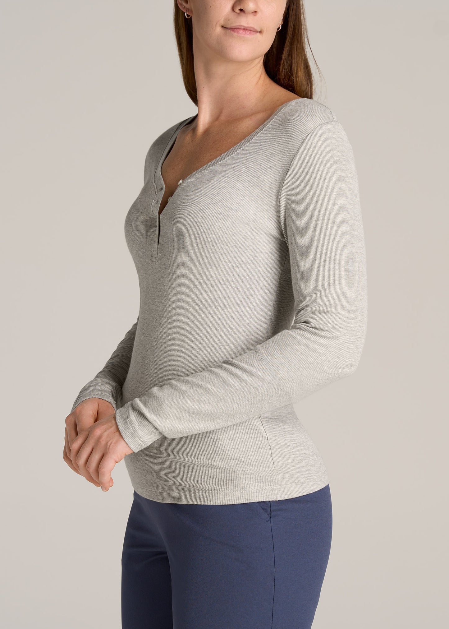    American-Tall-Women-FITTED-Ribbed-Long-Sleeve-Henley-Grey-Mix-side