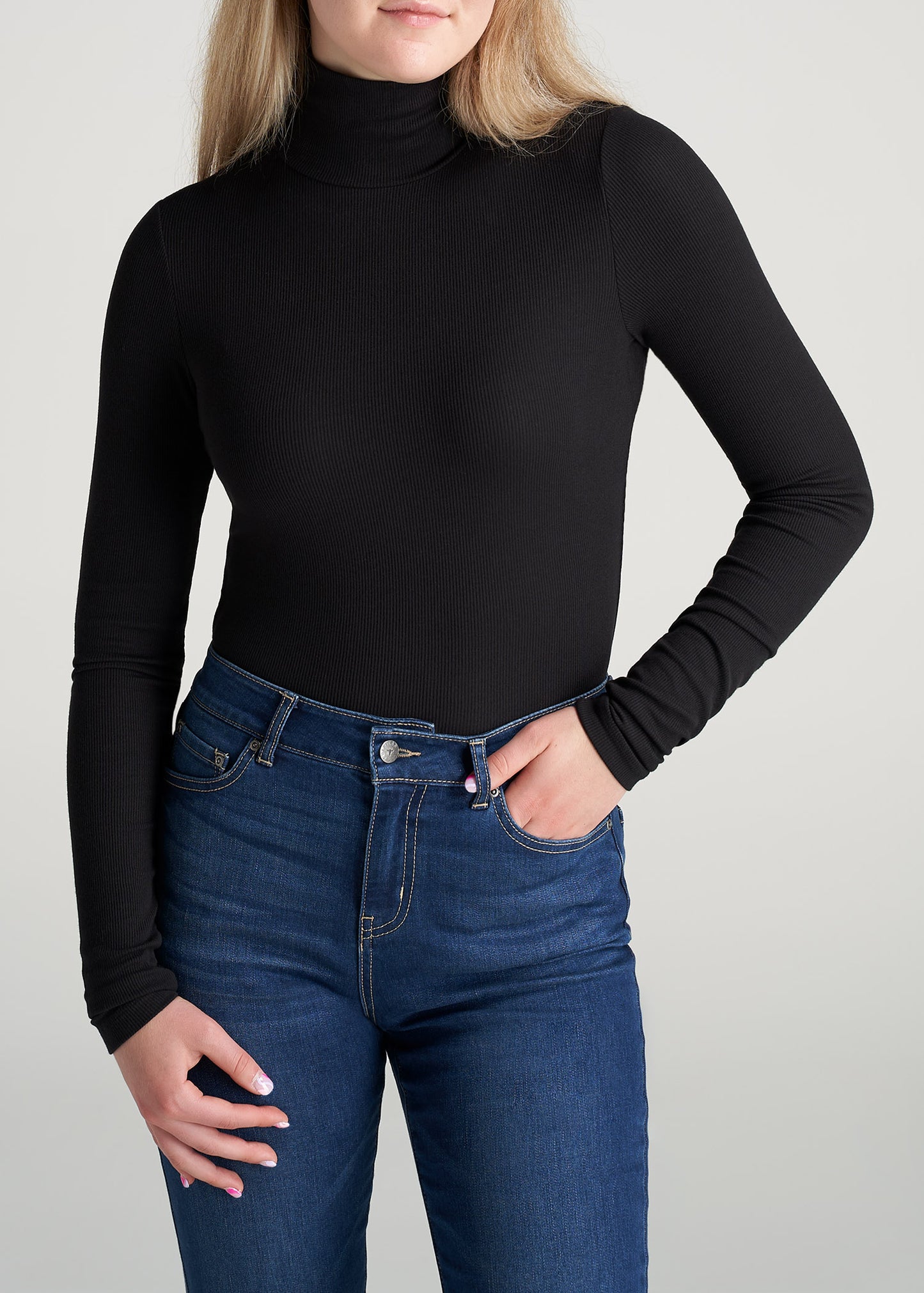 American-Tall-Women-Fitted-LongSleeve-Ribbed-TurtleNeck-Black-front