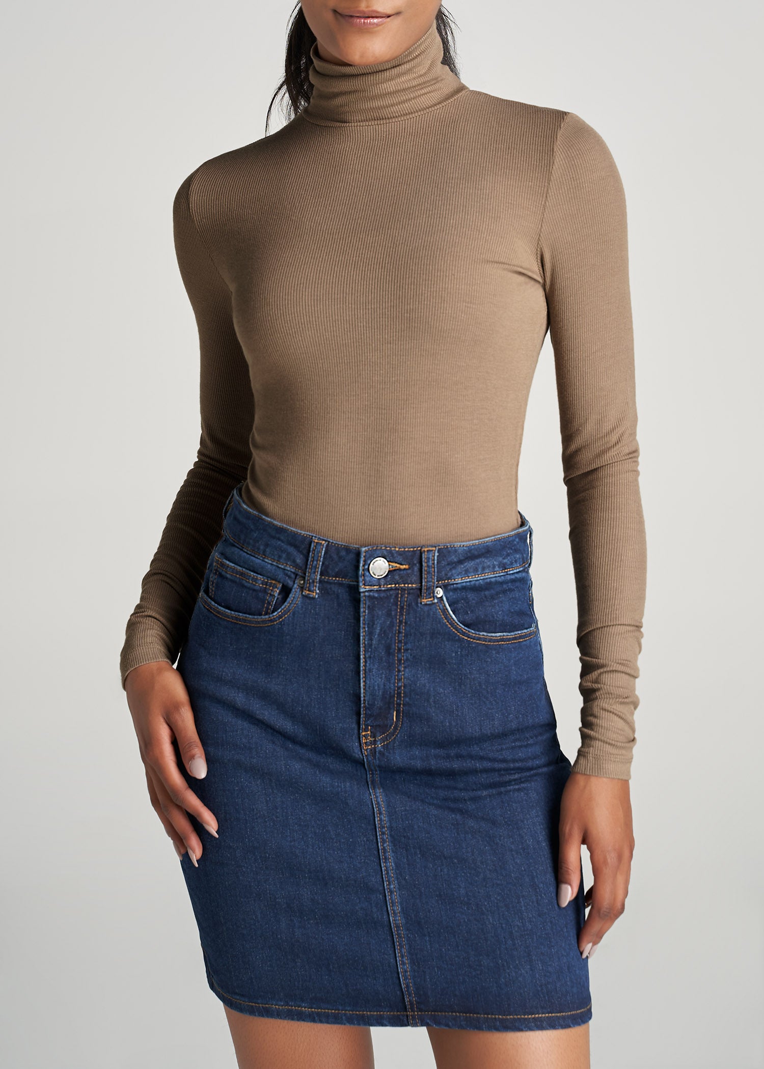 American-Tall-Women-Fitted-LongSleeve-Ribbed-TurtleNeck-Latte-front