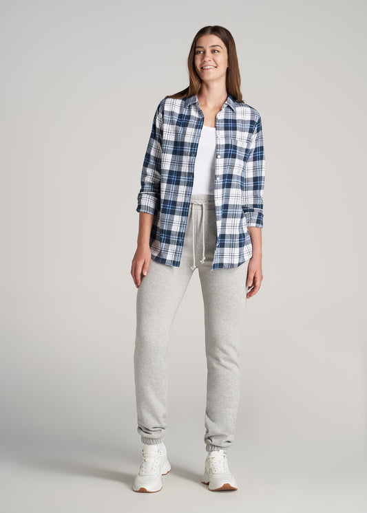     American-Tall-Women-Flannel-Button-up-Shirt-Blue-White-Plaid-full