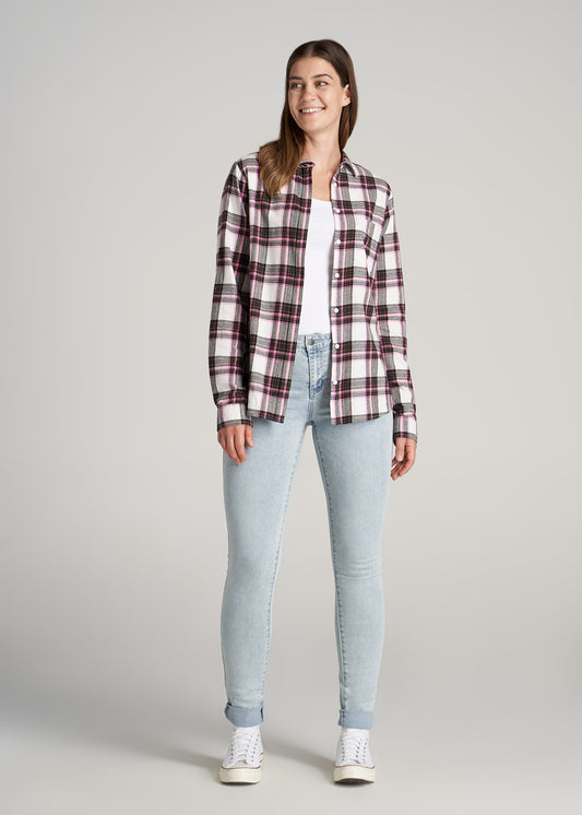    American-Tall-Women-Flannel-Button-up-Shirt-Pink-Copper-Plaid-full