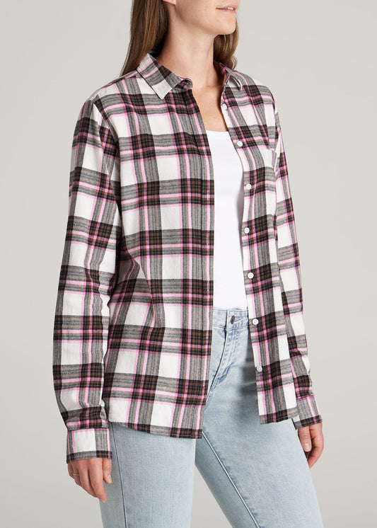    American-Tall-Women-Flannel-Button-up-Shirt-Pink-Copper-Plaid-side