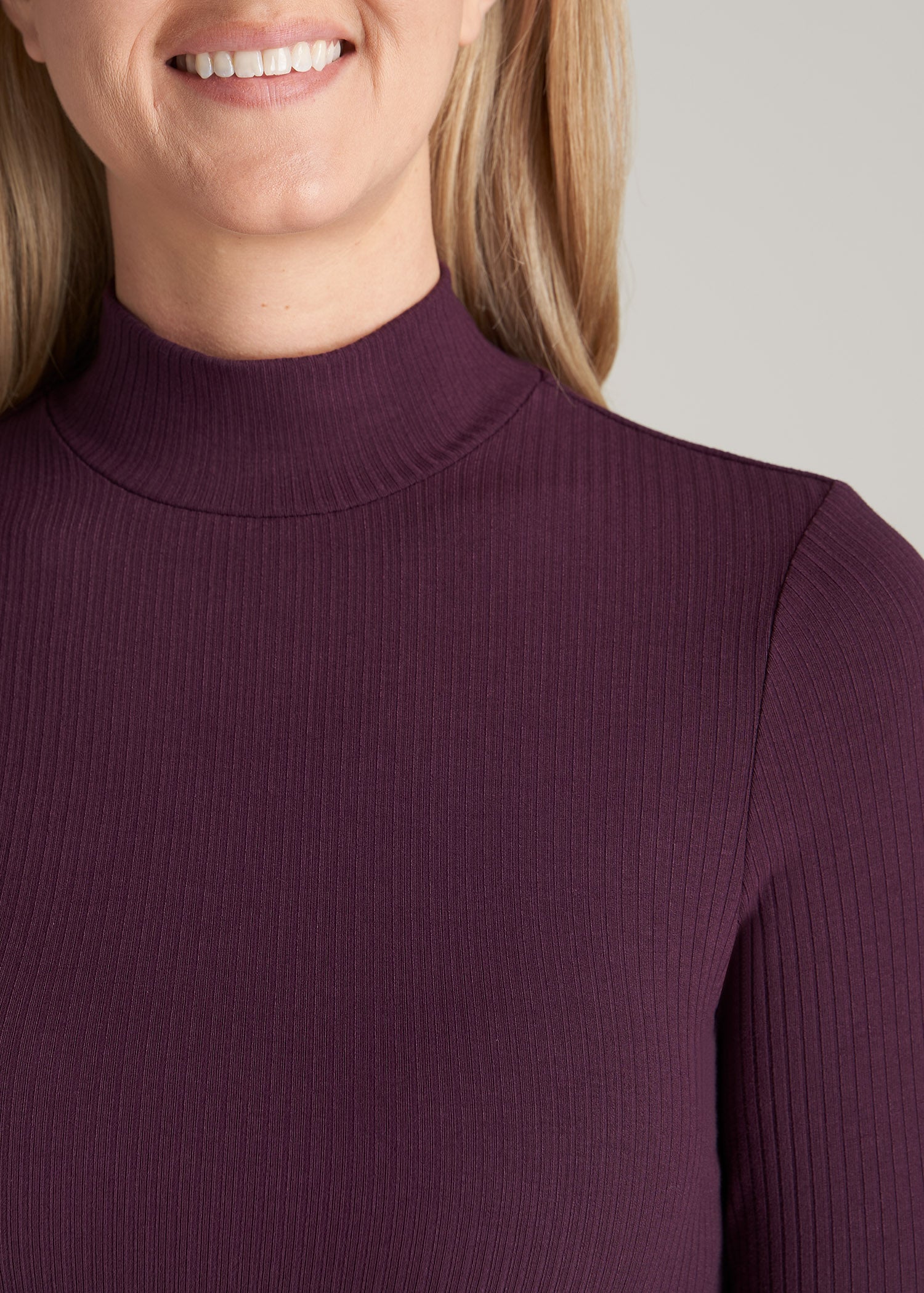       American-Tall-Women-LS-Mock-Neck-Ribbed-Top-Maroon-detail