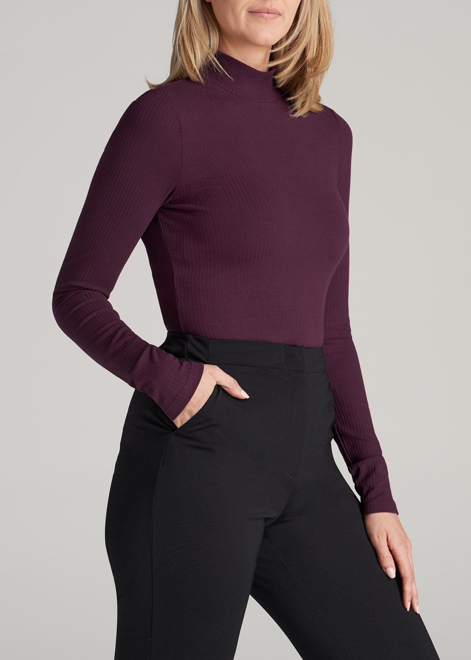       American-Tall-Women-LS-Mock-Neck-Ribbed-Top-Maroon-side