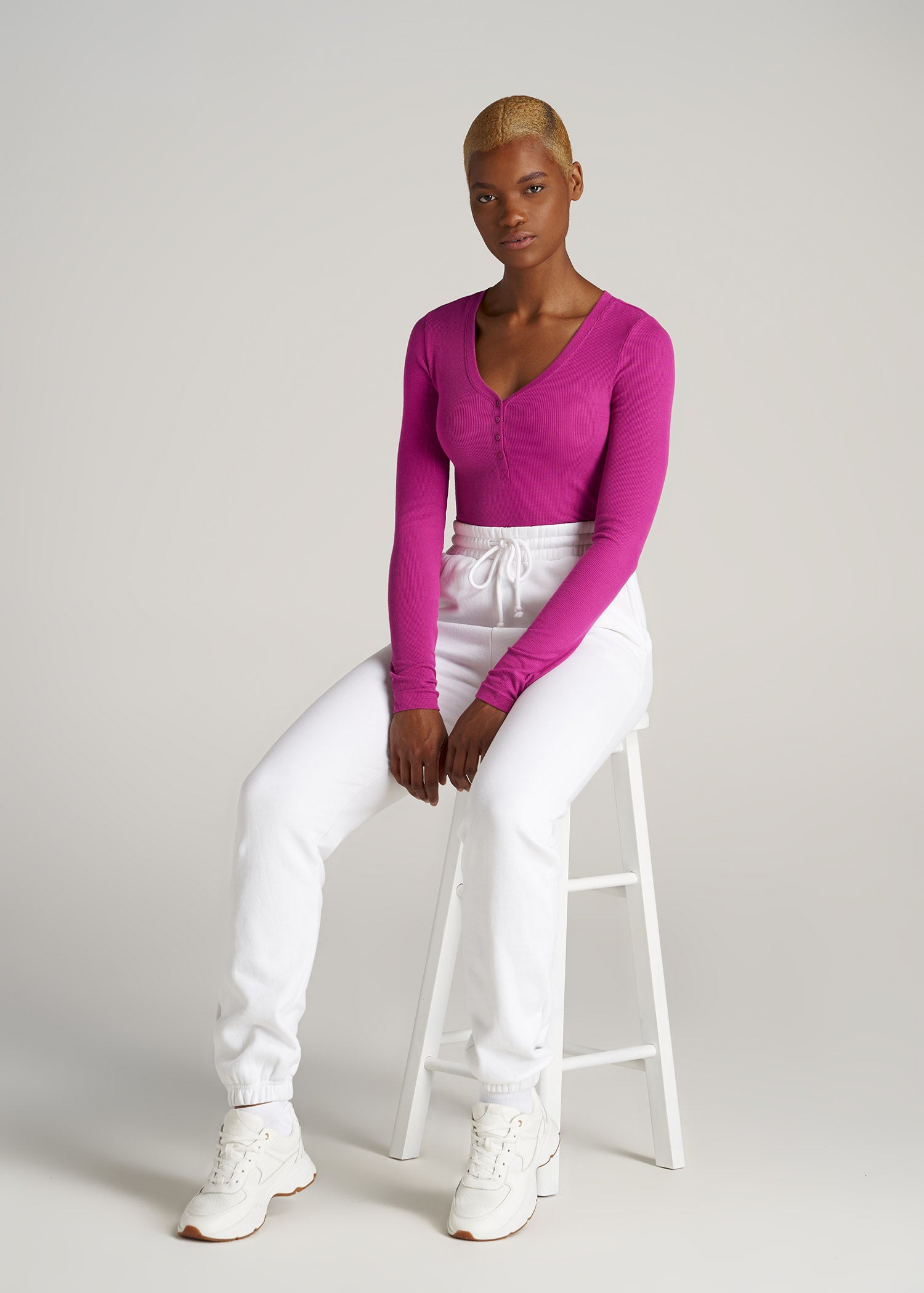    American-Tall-Women-LS-Ribbed-V-Neck-Henley-Pink-Orchid-full