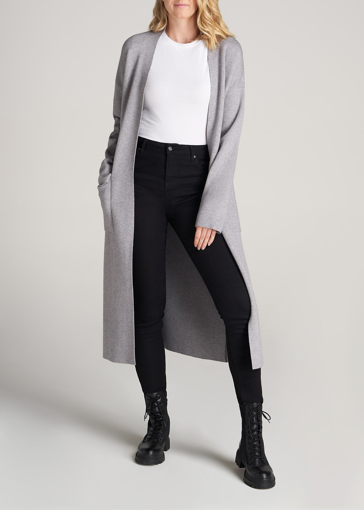 American-Tall-Women-LongBelted-Cardigan-LightGreyMix-front