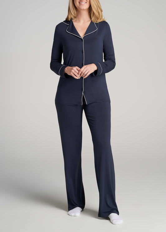       American-Tall-Women-LongSleeve-PajamaSet-NavyWhite-front