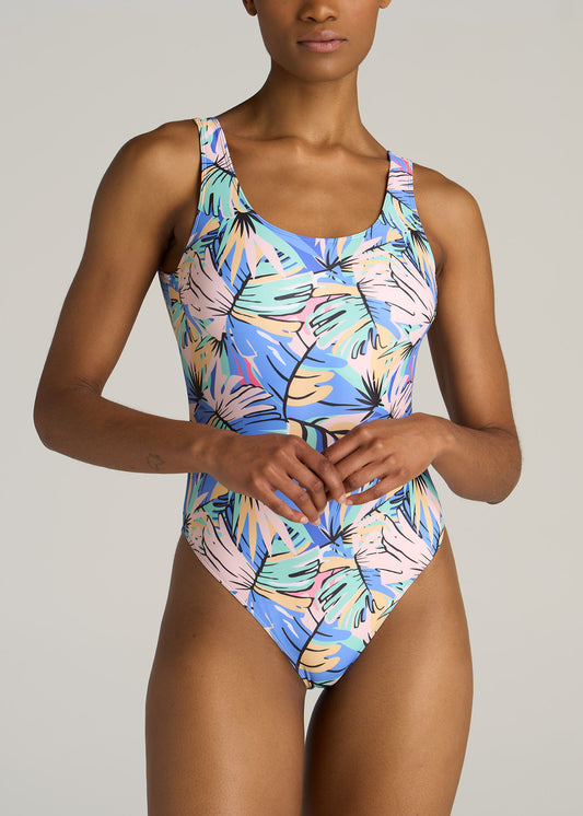     American-Tall-Women-One-Piece-Swimsuit-Abstract-Tropical-front
