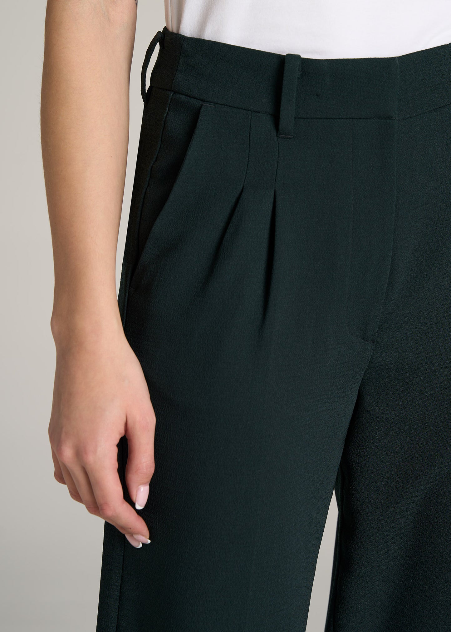       American-Tall-Women-Pleated-Dress-Pants-Midnight-Green-detail
