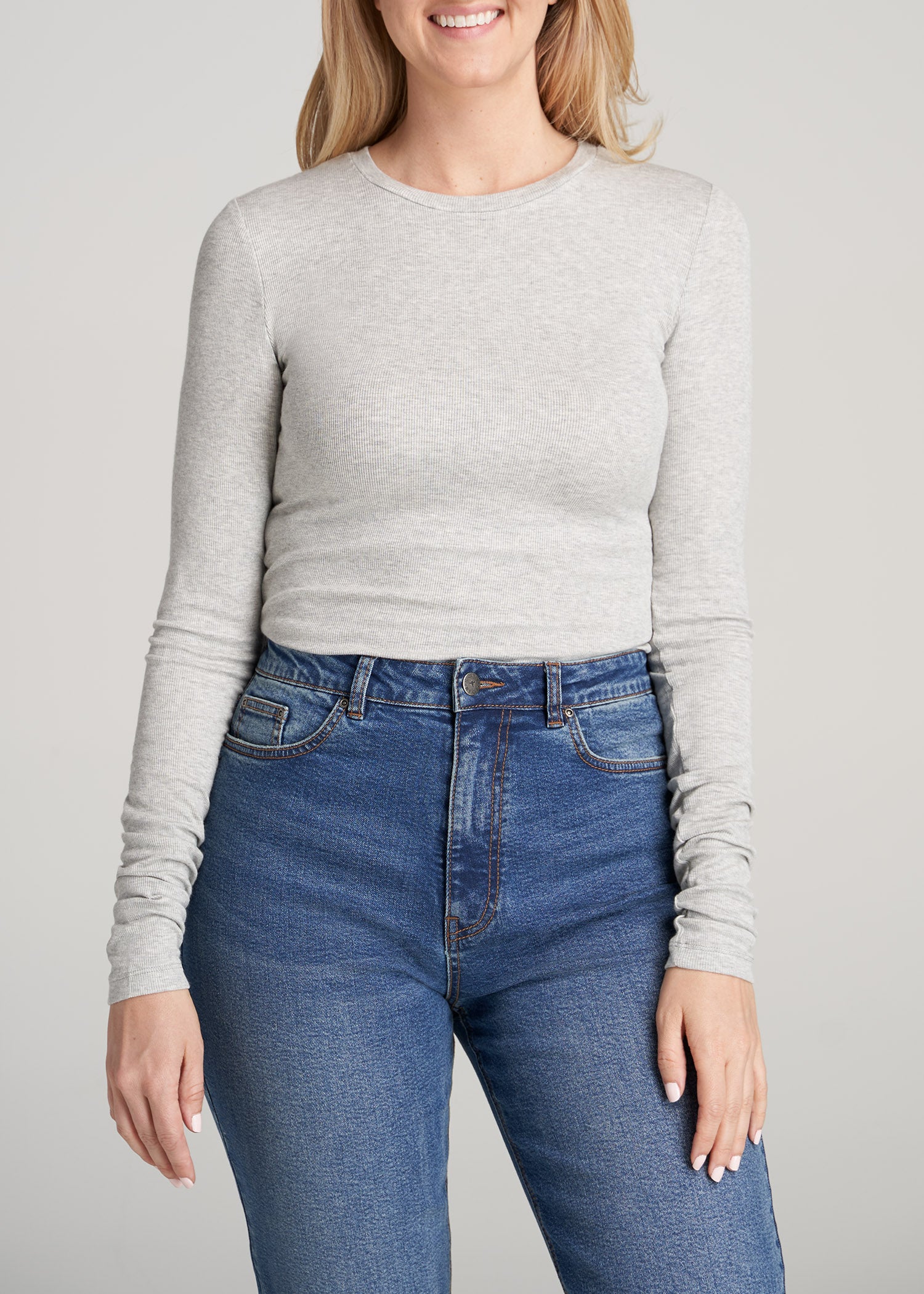    American-Tall-Women-Ribbed-LongSleeve-Tee-GreyMix-front