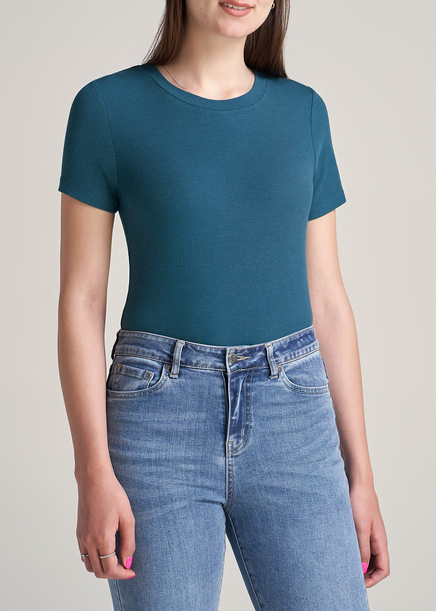 American-Tall-Women-Ribbed-Tee-DeepWater-front