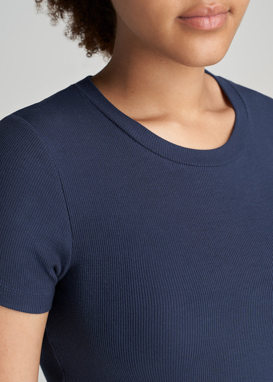 American-Tall-Women-Ribbed-Tee-Navy-detail