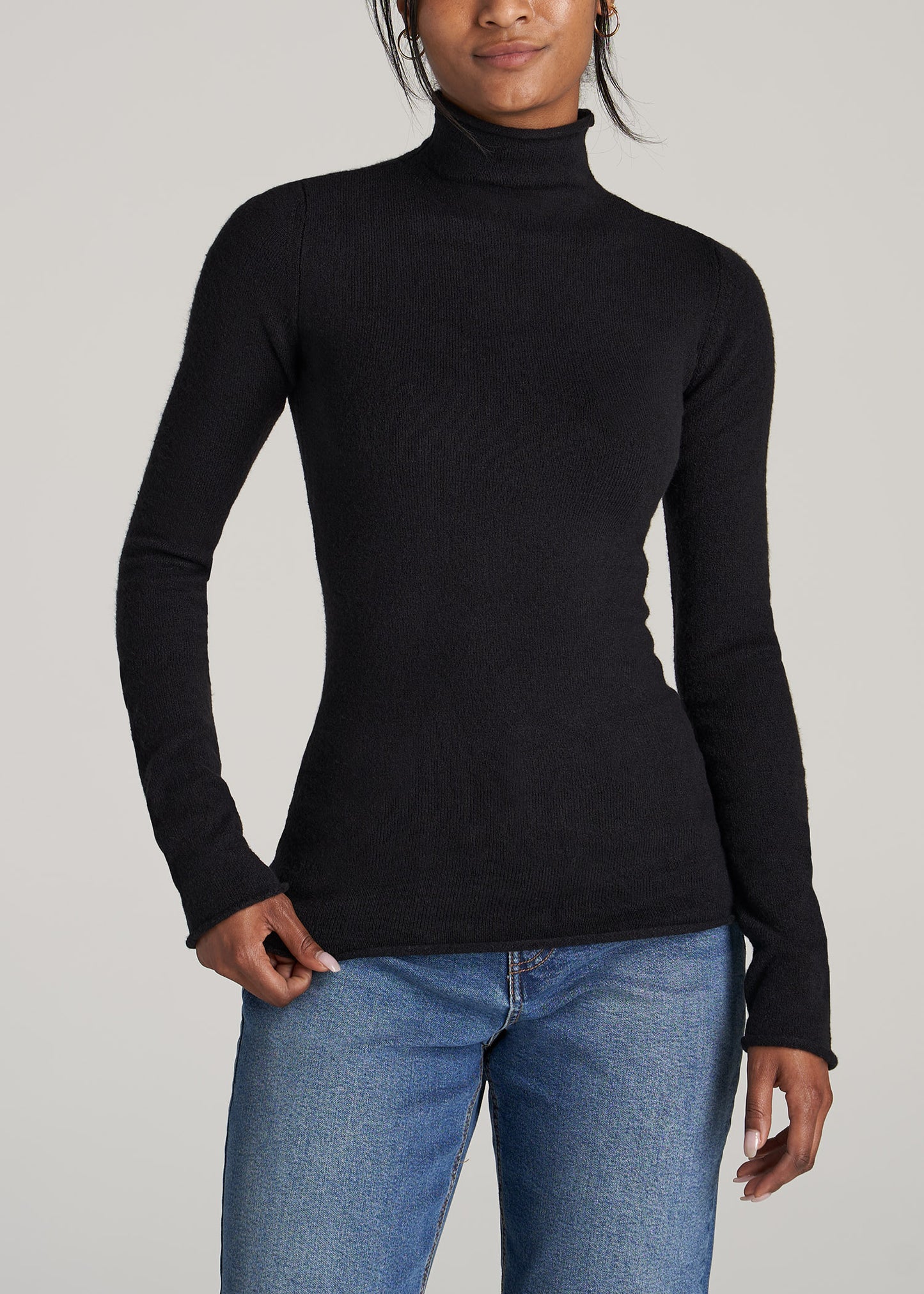       American-Tall-Women-Rolled-Mock-Neck-Sweater-Black-front