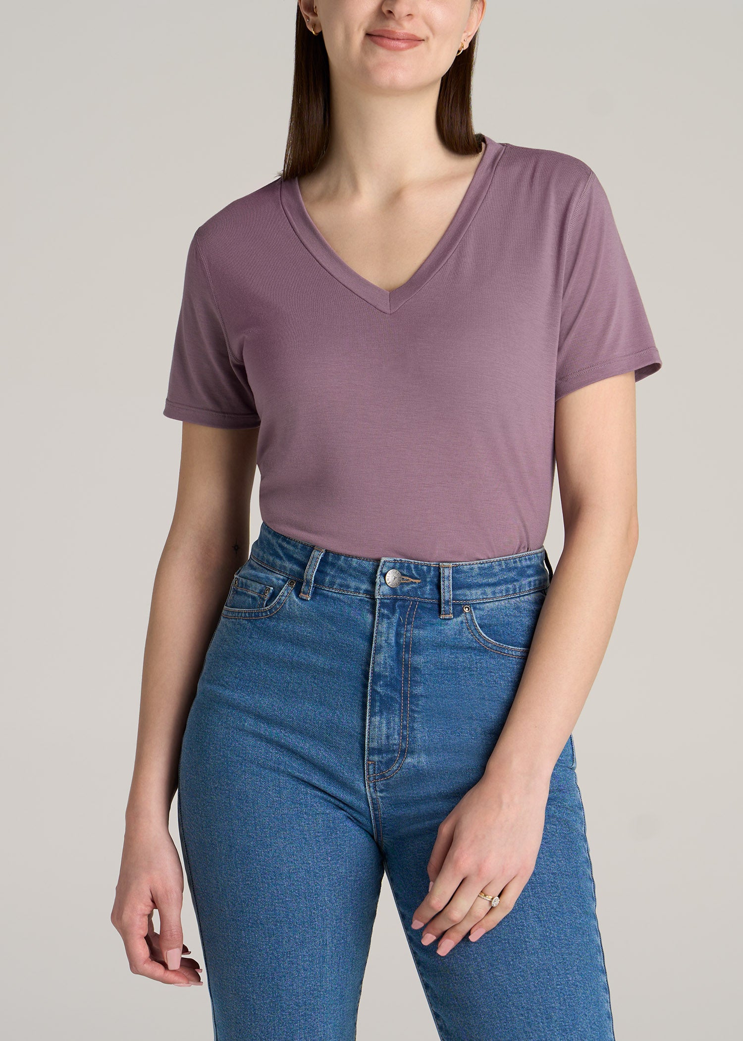 American-Tall-Women-Sleeve-V-Neck-Tee-Smoked-Mauve-front