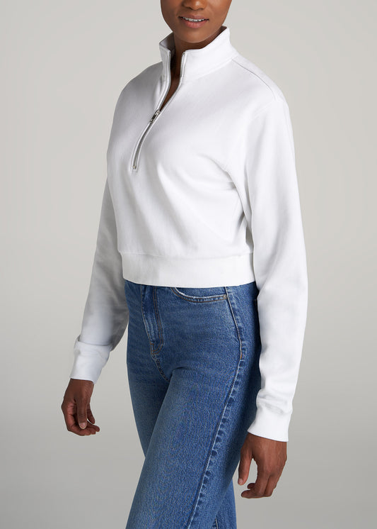    American-Tall-Women-WKND-Cropped-HalfZip-Sweatshirt-Bright-White-side