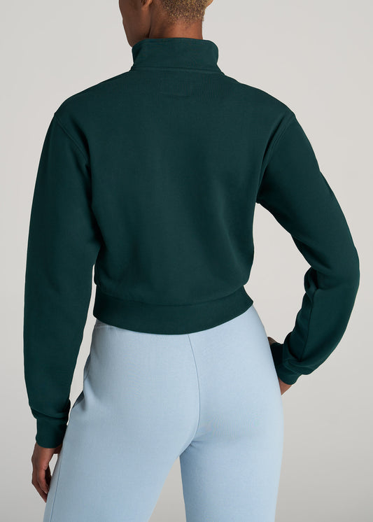    American-Tall-Women-WKND-Cropped-HalfZip-Sweatshirt-Emerald-back