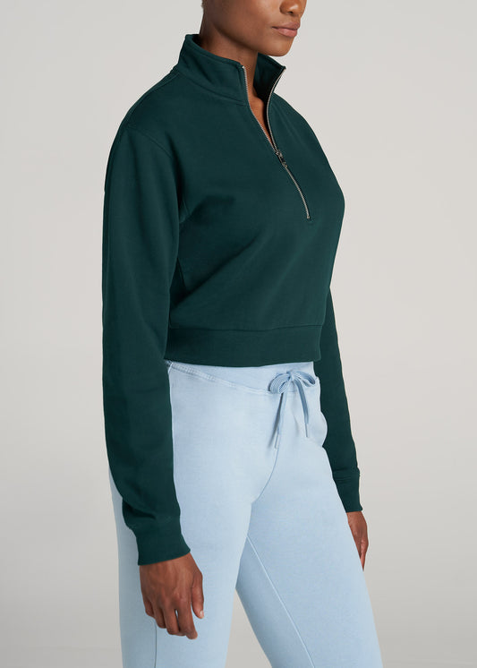    American-Tall-Women-WKND-Cropped-HalfZip-Sweatshirt-Emerald-side