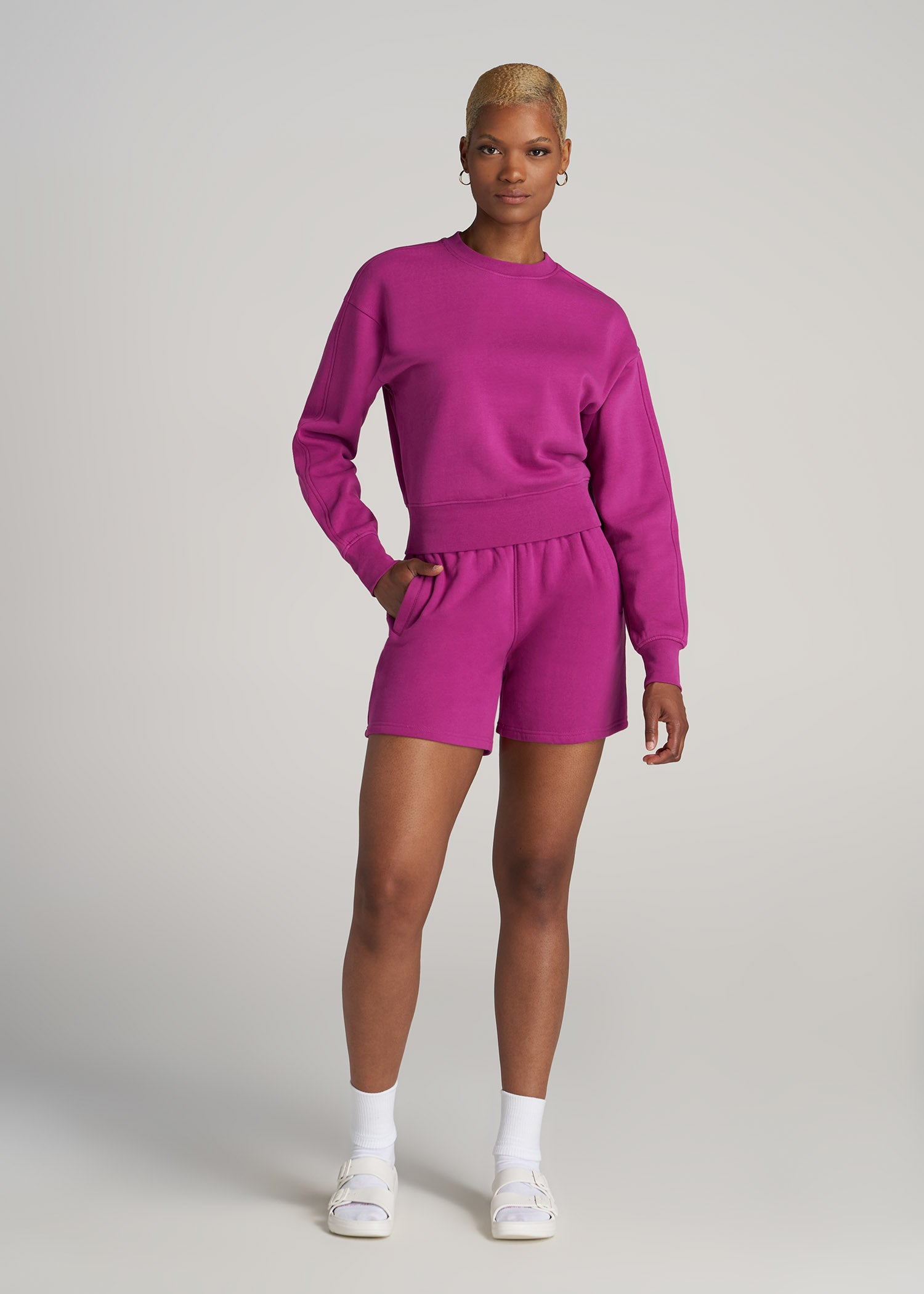 American-Tall-Women-WKND-Fleece-Cropped-Crew-Sweatshirt-Pink-Orchid-full
