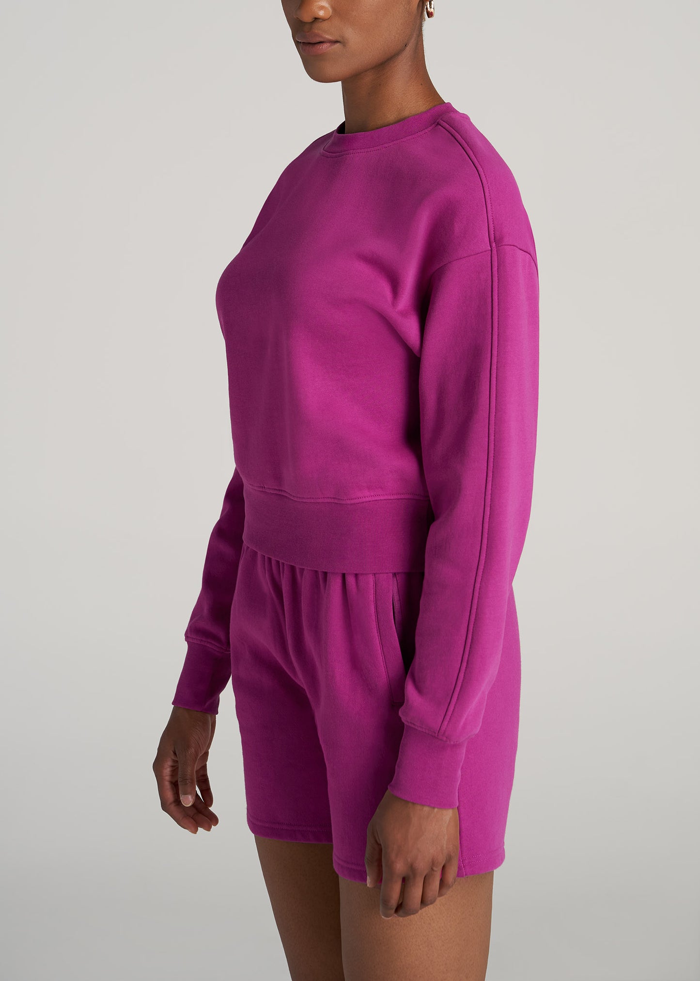    American-Tall-Women-WKND-Fleece-Cropped-Crew-Sweatshirt-Pink-Orchid-side