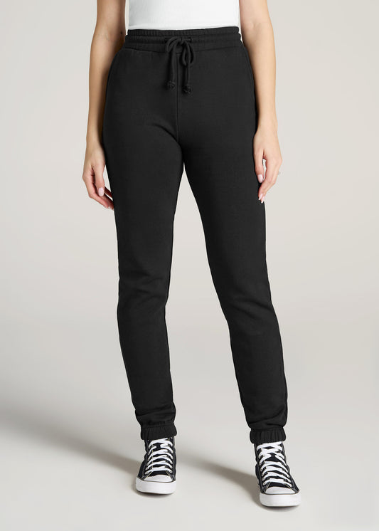    American-Tall-Women-Wearever-SLIM-High-Waisted-Garment-Dye-Sweatpants-Black-front