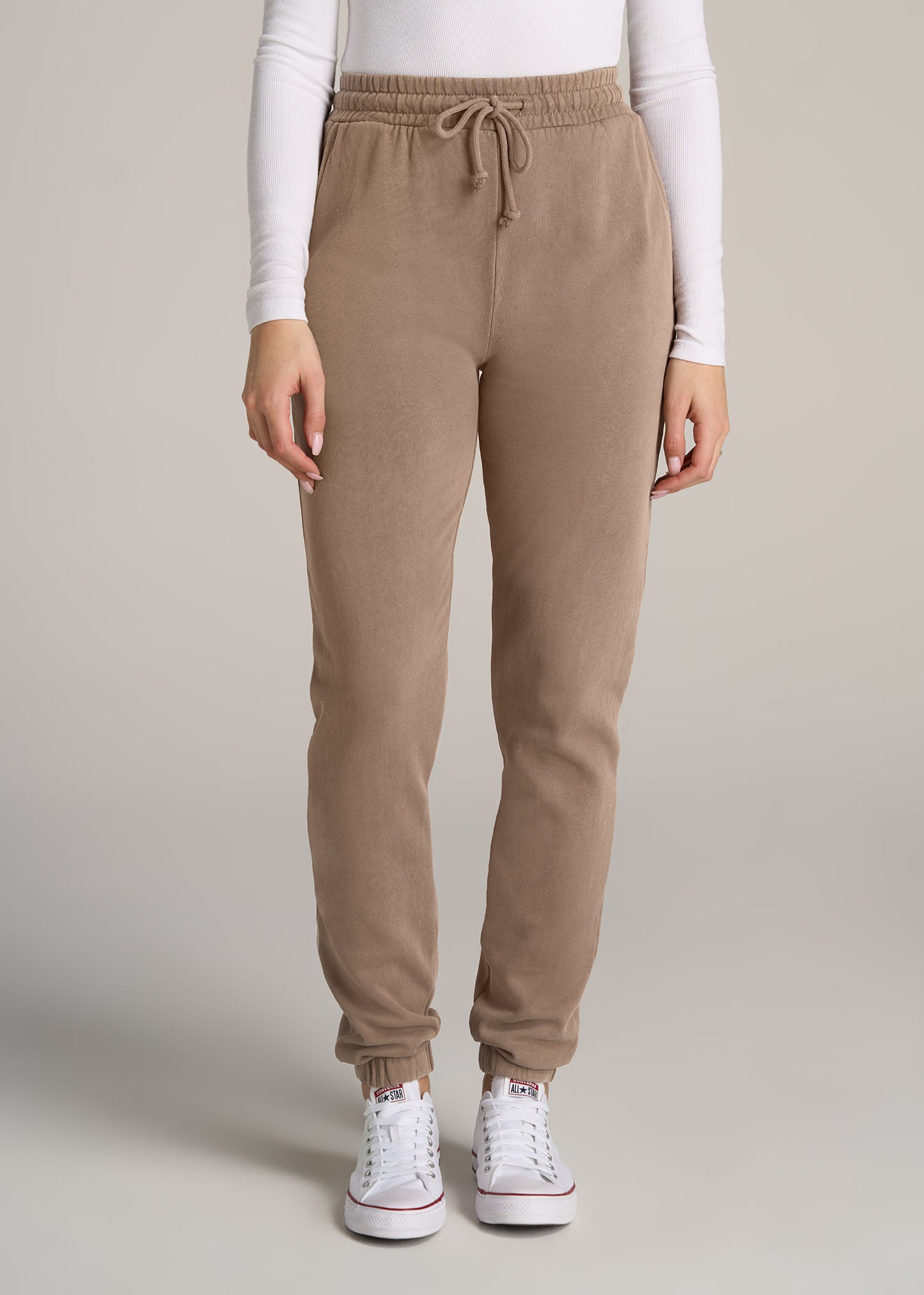    American-Tall-Women-Wearever-SLIM-High-Waisted-Garment-Dye-Sweatpants-Latte-front